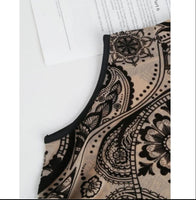 Sleeveless Halter Bodysuit Mesh Flocked Print Sheer Slim Fit Elegant Fashion Crew Neck