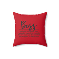 Graphic Custom Designed "SHE MOTIVATES"/"BOSS" Spun Polyester Square Pillow w/Cover-RED