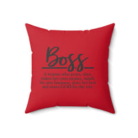 Graphic Custom Designed "SHE MOTIVATES"/"BOSS" Spun Polyester Square Pillow w/Cover-RED