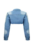 Long Sleeve Denim Jacket with Collar and Pearls