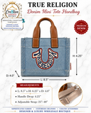 True Religion Denim Signature Tote Crossbody Handbag | Light Wash/Detachable Strap