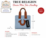 True Religion Denim Tote Crossbody Handbag | Brown & Light Wash/Detachable Strap