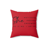 Graphic Custom Designed "SHE MOTIVATES"/"BOSS" Spun Polyester Square Pillow w/Cover-RED