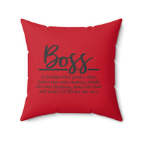 Graphic Custom Designed "SHE MOTIVATES"/"BOSS" Spun Polyester Square Pillow w/Cover-RED