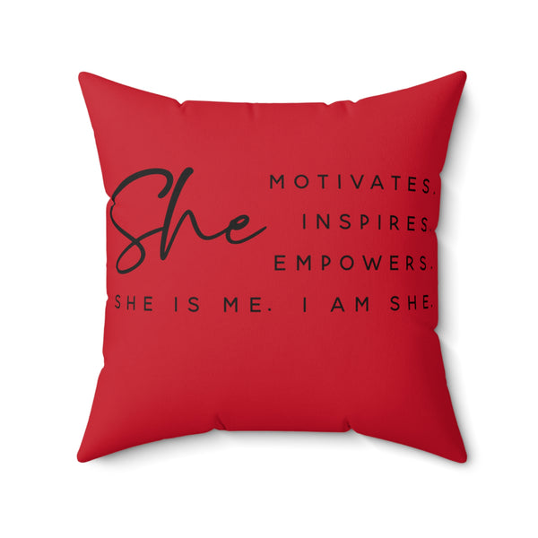 Graphic Custom Designed "SHE MOTIVATES"/"BOSS" Spun Polyester Square Pillow w/Cover-RED
