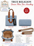 True Religion Denim Tote Crossbody Handbag | Brown & Light Wash/Detachable Strap