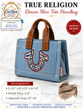 True Religion Denim Signature Tote Crossbody Handbag | Light Wash/Detachable Strap