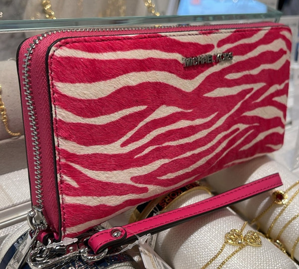 MICHAEL KORS, Jet Set Travel Zebra Print Calf Hair Continental Wallet/ Wristlet Phone Case