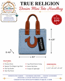 True Religion Denim Tote Crossbody Handbag | Brown & Light Wash/Detachable Strap