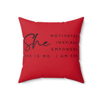 Graphic Custom Designed "SHE MOTIVATES"/"BOSS" Spun Polyester Square Pillow w/Cover-RED