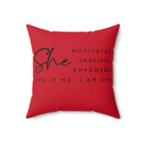 Graphic Custom Designed "SHE MOTIVATES"/"BOSS" Spun Polyester Square Pillow w/Cover-RED
