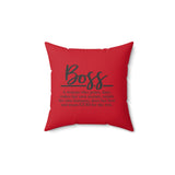 Graphic Custom Designed "SHE MOTIVATES"/"BOSS" Spun Polyester Square Pillow w/Cover-RED