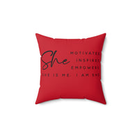 Graphic Custom Designed "SHE MOTIVATES"/"BOSS" Spun Polyester Square Pillow w/Cover-RED