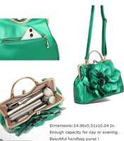 Cre8tive Concepts Boutique Leather Flower Handbag w/ Kiss Lock