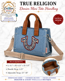 True Religion Denim Signature Tote Crossbody Handbag | Light Wash/Detachable Strap