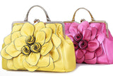 Cre8tive Concepts Boutique Leather Flower Handbag w/ Kiss Lock