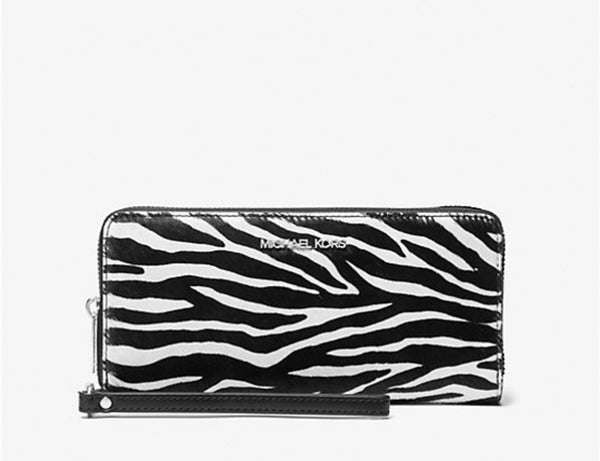 MICHAEL KORS, Jet Set Travel Zebra Print Calf Hair Continental Wallet/ Wristlet Phone Case