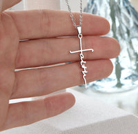 FAITH Cursive Shaped Cross Necklace