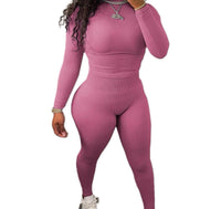 Two Piece Ribbed Casual leggings Slim-fitted, Long Sleeve Outfit