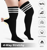 Plus Size Thigh High Socks - Striped, Acrylic and Cotton Material - 2 Pack w FREE Belt Straps