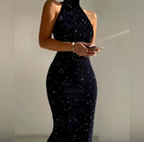 Galaxy Illusion Halter w/ Mock Neck Dress