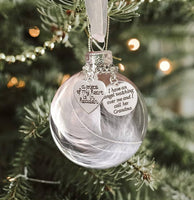 1pc Hand crafted, My Heart Is In Heaven Memorial Name Ornament Keepsake Feather Plastic Ball