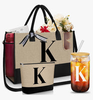 6pcs Personalized Letter Initial Tote Bundle