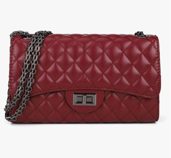 Quilted Leather Crossbody Purse for Women Trendy Ladies Shoulder Bag with Chain Designer Purses