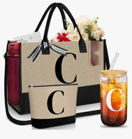 6pcs Personalized Letter Initial Tote Bundle