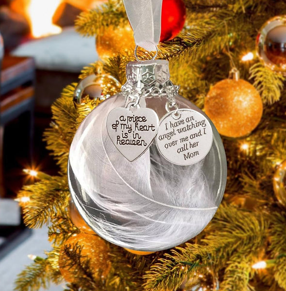 1pc Hand crafted, My Heart Is In Heaven Memorial Name Ornament Keepsake Feather Plastic Ball
