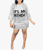 'It's My Birthday' Glitter Letter Pattern, Butterfly Sleeve Sequins Dress