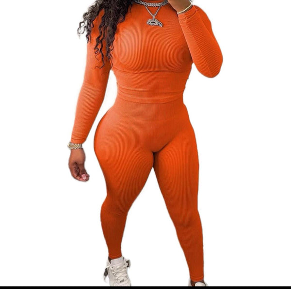 Two Piece Ribbed Casual leggings Slim-fitted, Long Sleeve Outfit