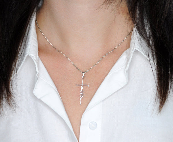 FAITH Cursive Shaped Cross Necklace