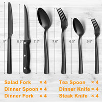 24-Piece Black Flatware Set, Bonus 4 Steak Knives, Cre8tive Concepts Boutique