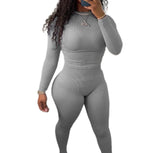 Two Piece Ribbed Casual leggings Slim-fitted, Long Sleeve Outfit