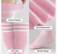 Plus Size Thigh High Socks - Striped, Acrylic and Cotton Material - 2 Pack w FREE Belt Straps