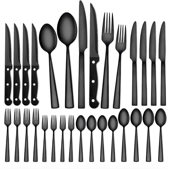 24-Piece Black Flatware Set, Bonus 4 Steak Knives, Cre8tive Concepts Boutique