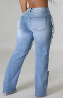 Pearl Jeans Casual Vintage Cutout High Waist, Pearls Denim Jeans with Pockets.