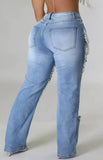 Pearl Jeans Casual Vintage Cutout High Waist, Pearls Denim Jeans with Pockets.