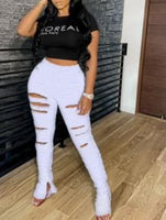 High-Waisted Ripped Stacked Bottom Leggings
