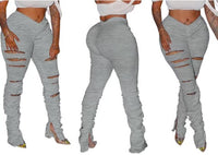 High-Waisted Ripped Stacked Bottom Leggings