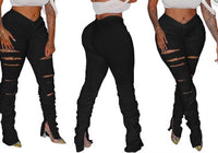 High-Waisted Ripped Stacked Bottom Leggings