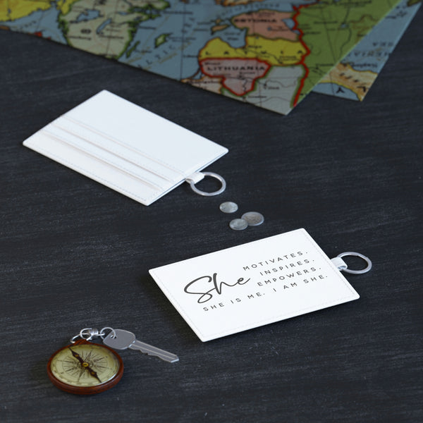 Graphic Saffiano Leather "Motivates" Card Holder