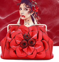 Cre8tive Concepts Boutique Leather Flower Handbag w/ Kiss Lock